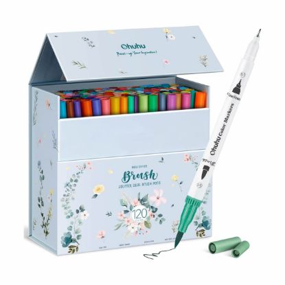 Εικόνα της Ohuhu Art Markers Σετ Μαρκαδόρων 120 Χρωμάτων με Βάση το Νερό Brush & Fineliner